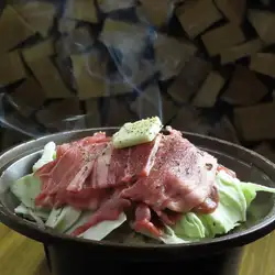 Locally sourced vegetables and fresh lamb jingisukan (grilled lamb).