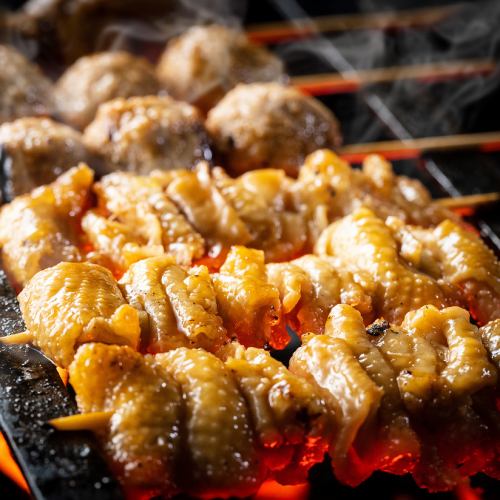 Enjoy grilled skewers of Hida beef and local chicken