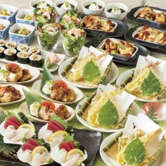 【鮮綠】活牡蠣與生魚片4種拼盤+會津產馬生魚片等9道菜+牛排+2小時無限暢飲6,000日元→5,000日元