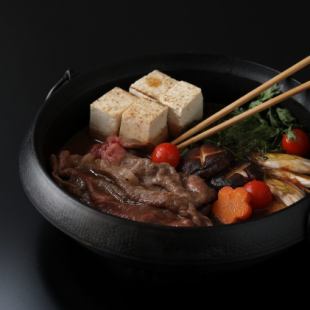 Sukiyaki made with domestic Japanese black beef (Hayama beef)