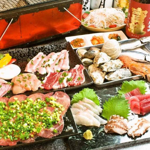 【宴会人気No1】全10品、黒毛和牛×旬の鮮魚使用浜焼きを堪能できるWコース2H飲放付5000円(税抜)