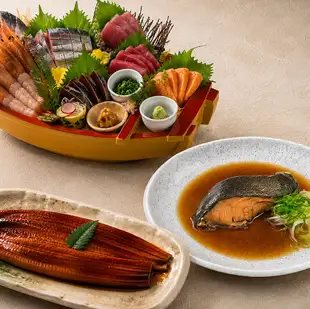 【宴會套餐】新鮮海鮮拼盤，含烤鰻魚和燉黑鱈魚，暢飲：5,500日圓（含稅）