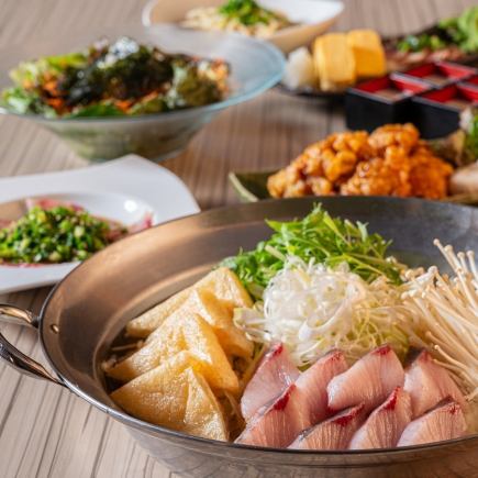 [From 11/18] Specialty sesame yellowtail and chicken tempura nanban are included in the yellowtail hotpot banquet course, with all-you-can-drink for 4,500 yen!