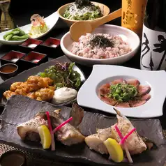 Winter Course! Weekdays only (Sun-Thu)! Grilled yellowtail collar with salt and our famous sesame yellowtail banquet course with all-you-can-drink, 8 dishes for 4,500 yen.