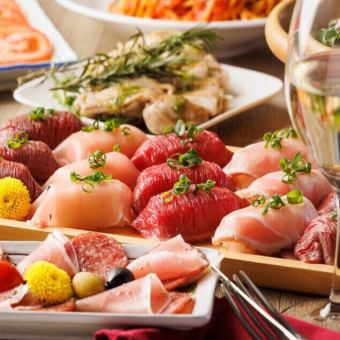 ★【席料・お通し等なし】3H飲み放題★市場直送の刺身盛り合わせやお寿司など計9品4500円