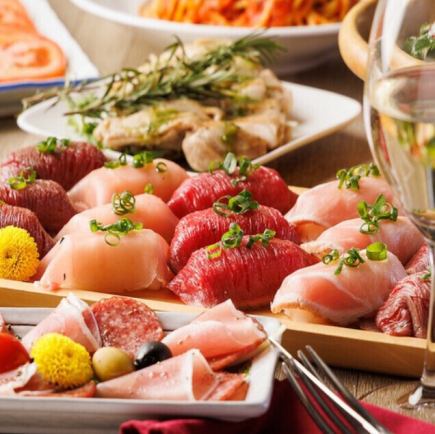 ★【席料・お通し等なし】3H飲み放題★市場直送の刺身盛り合わせやお寿司など計9品4500円