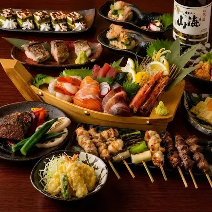 【夏季★竹コース】3H飲み放題付!鮮魚5種盛り・・海鮮こぼれ巻き等〈全9品〉5,500円→4,500円