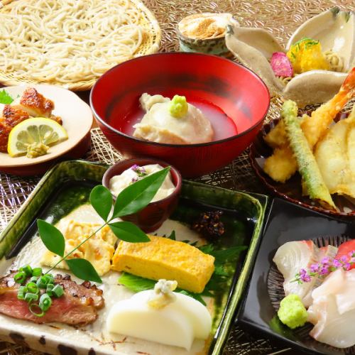 【そば屋の季節のミニコース】平日ランチ限定ご予約可2,980円(税込)前菜盛り合わせや季節の天ぷらが魅力