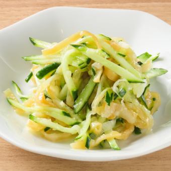 ネギ油かけ鶏肉/ねぎ油胡瓜とクラゲ和え