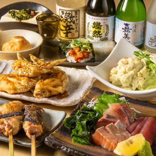 炭火焼鶏や刺身など自慢の料理をコースで！税込3500円～