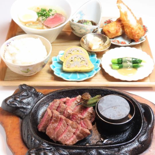 【런치 한정】개인실에서 즐긴다!와규 아카규 스테이크&향토 요리 세트 전 8품【3일 전까지의 완전 예약제】