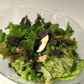 Green salad with truffles and mushrooms