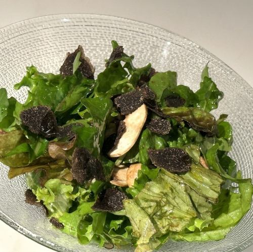 Green salad with truffles and mushrooms