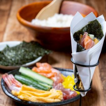 【手巻き寿司満喫コース】】肉寿司・海鮮・串カツ・サーモン等約100種食べ飲み放題3980⇒2980円