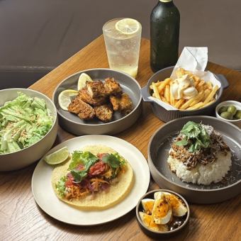 2H飲み放題付き◆キーマカレー選べるメイン！タンドリーチキン等全6品