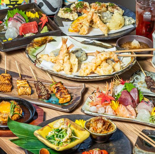 [2-hour all-you-can-drink included] If you can't decide, choose this! Our specialty tempura and genshiyaki are included in the 5,000 yen (5,500 yen including tax) full-stomach course