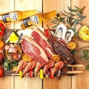 【ビアガーデン肉も海鮮も焼き鳥BBQ全３2品食べ放題＆3時間飲み放題宴会コース】7000円→4980円