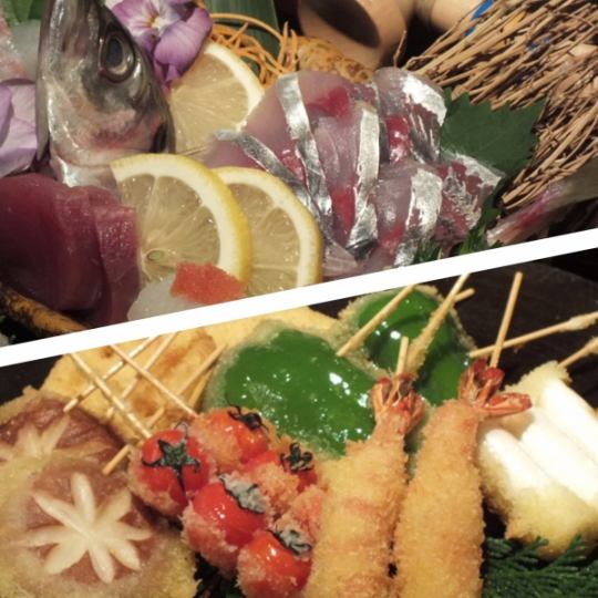 Welcome and farewell party, Kushikatsu, sashimi, etc. Many repeat customers 2 hours all-you-can-drink 4,500 yen Tekuteku course Cash payment 200 yen discount