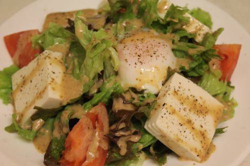 Hot spring egg and tofu sesame salad