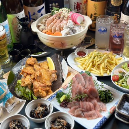 [2 hours of all-you-can-drink included] Year-end party limited! Meat and seafood hotpot and luxurious sashimi platter course [4,500 yen including tax]