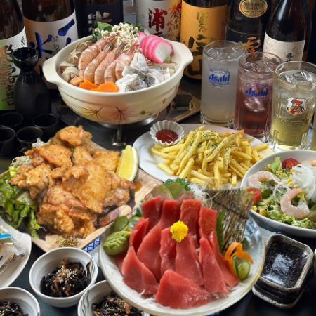 [2 hours of all-you-can-drink included] Year-end party limited! Meat and seafood hotpot and luxurious sashimi platter course [4,500 yen including tax]