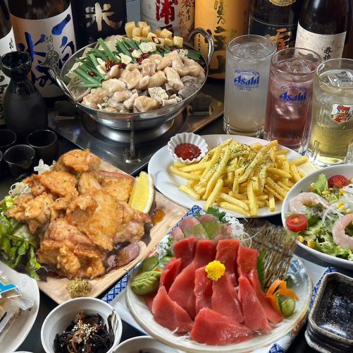 【2時間飲み放題付豪華刺身と韓国風唐揚げと名物痛風丼がついた歓送迎会限定コース税込4500円】
