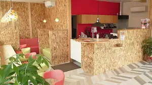 Counter seats inside the cafe
