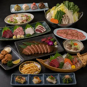 【연월 -Yoizuki-】개인실 연회 극상 소탕과 희소마 자시의 극~프리미엄 코스 3H 음료 무제한 6000엔