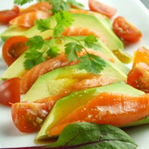 Salmon and avocado carpaccio with mustard sauce