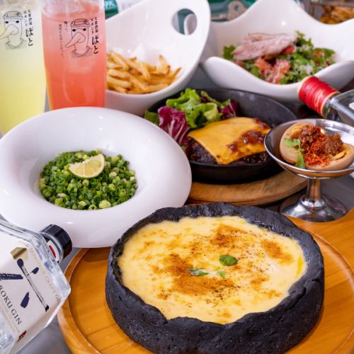 [Chicago pizza made with bamboo charcoal] Pato no Yokubari course with popular dishes! All 7 dishes for 2,800 JPY (incl.) + all-you-can-drink for 1,000 JPY