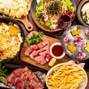 ``Tresor course'' with 8 dishes including all-you-can-eat steak with bukkake cheese [2H all-you-can-drink included 3200 yen/3H 3700 yen]