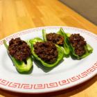 Crispy meat and miso peppers