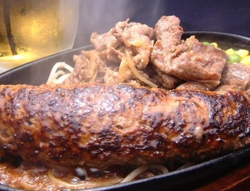 手ごねハンバーグ&ハンター焼き(鉄板牛肉パスタ) 150g