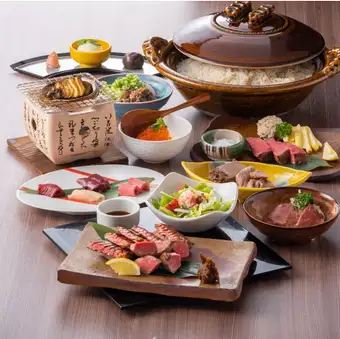 【エグゼクティブコース Nishiki】馬刺し三種&牛たんステーキ等全10品8350円(税込) 料理のみ