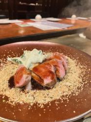 Black shichimi grilled duck breast Kujo green onion sour cream