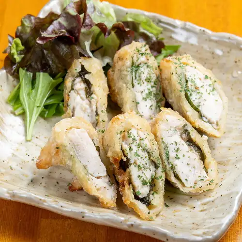 Chicken breast wrapped in plum and shiso leaf