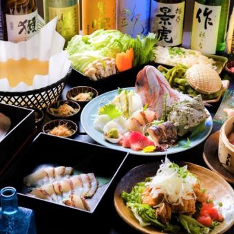 【2小時大菜和高級清酒無限暢飲♪】和紙火鍋和生魚片《HANATRA》6,200日元