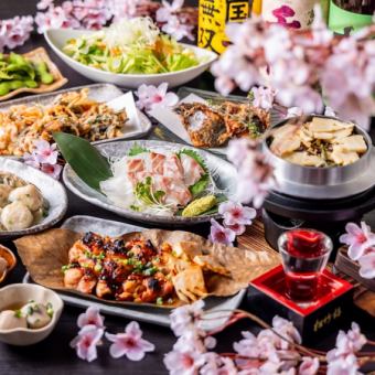 春季コース 旬菜のかき揚げに鰆のタタキや山菜と筍の釜飯など…全9品 4,800円　2～3時間飲み放題