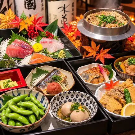 [Individually Served] ◆Autumn Limited◆ Master Craftsman's Three-Tiered Bento Box Course ≪10 Dishes Total≫ 5,500 yen [2-Hour All-You-Can-Drink Included]