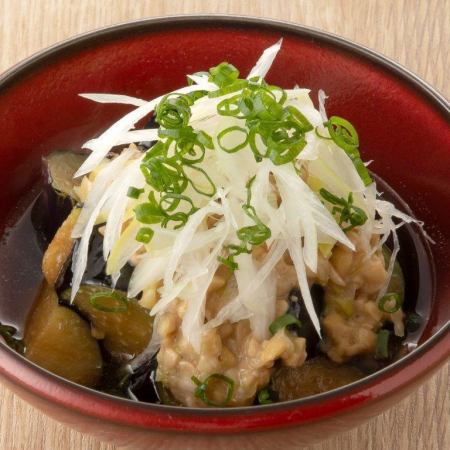 Fried eggplant with natto