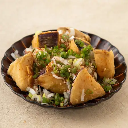 秋茄子の唐揚げ　山椒ダレ