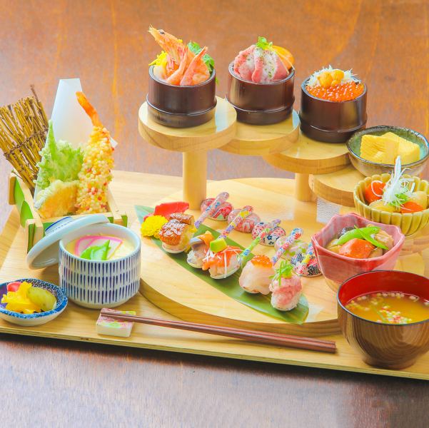 【五感で楽しむ贅沢】大人の和ンスプーン寿司×おチビ丼の階段贅沢御膳◆少量+多目品