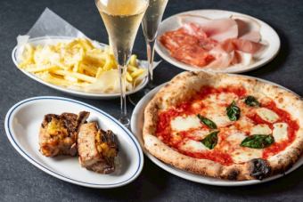 【2次会プラン】メインスペアリブ付きピザ6種から選べる全4品+1.5H飲み放題付き3,500円