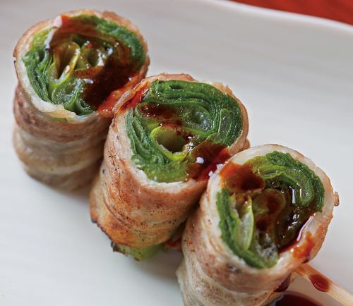 Samurai green onion meat roll skewers