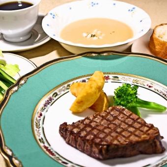 【ランチ】網焼ビフテキコース8030円（税込）～ヒレ肉100g、全7品～