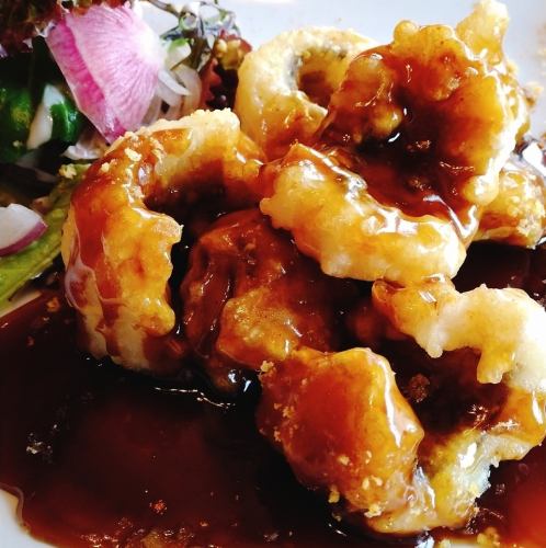 穴子の揚げ物　黒酢ソース