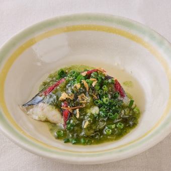 鰆の蒸し物　花にらソース　(１名様分)