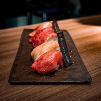 【神户牛】稀有肉寿司5件+和牛烤肉5种套餐