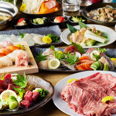 ◇炙コース◇お造り三種盛りや特選牛肉のスタミナ鉄板焼き!! 3時間飲み放題付9品5,000⇒4,500円