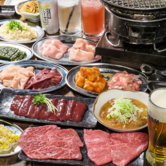 [2-hour all-you-can-drink included ☆] All-you-can-drink Wagyu lean meat and hormone course (4,480 yen) Total of 6 dishes including the popular hormone